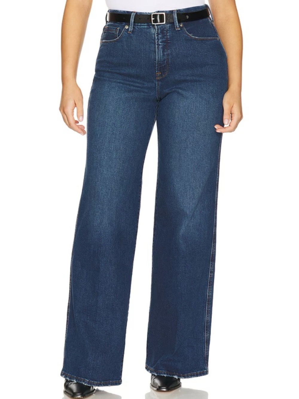 Good American Good Skate High Rise Wide Leg Jeans Blue 383 New
